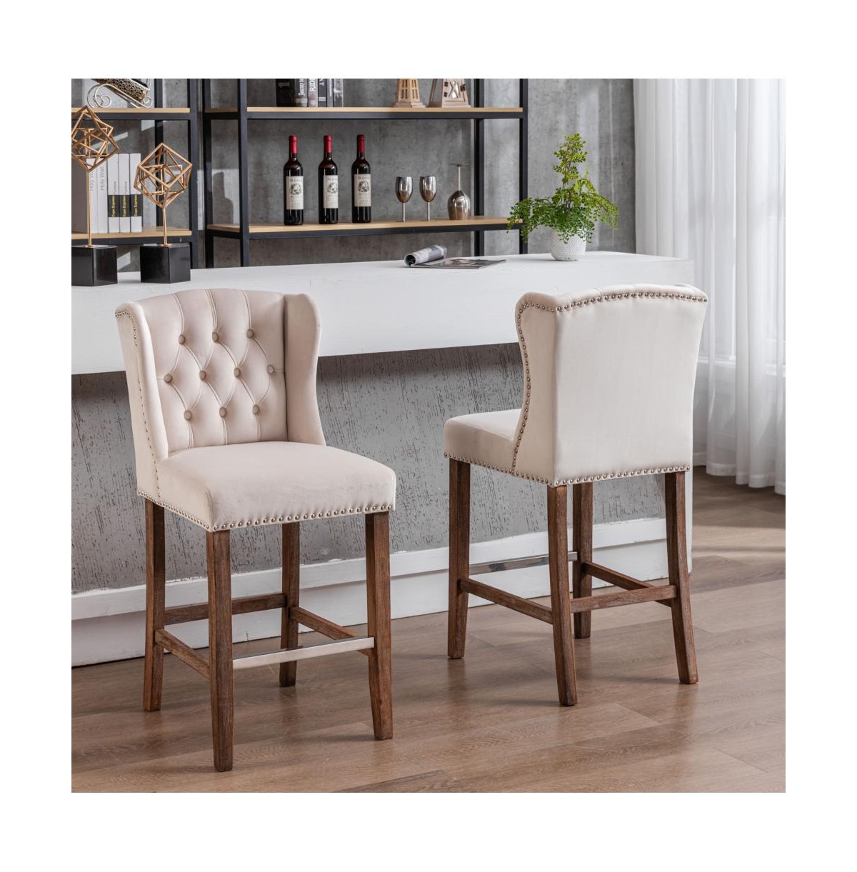 The Pop Home Counter Bar Stools,Wingback Chairs with Nailhead-Trim,Velvet Stools for Bar Height,Set of 2-The Pop Home