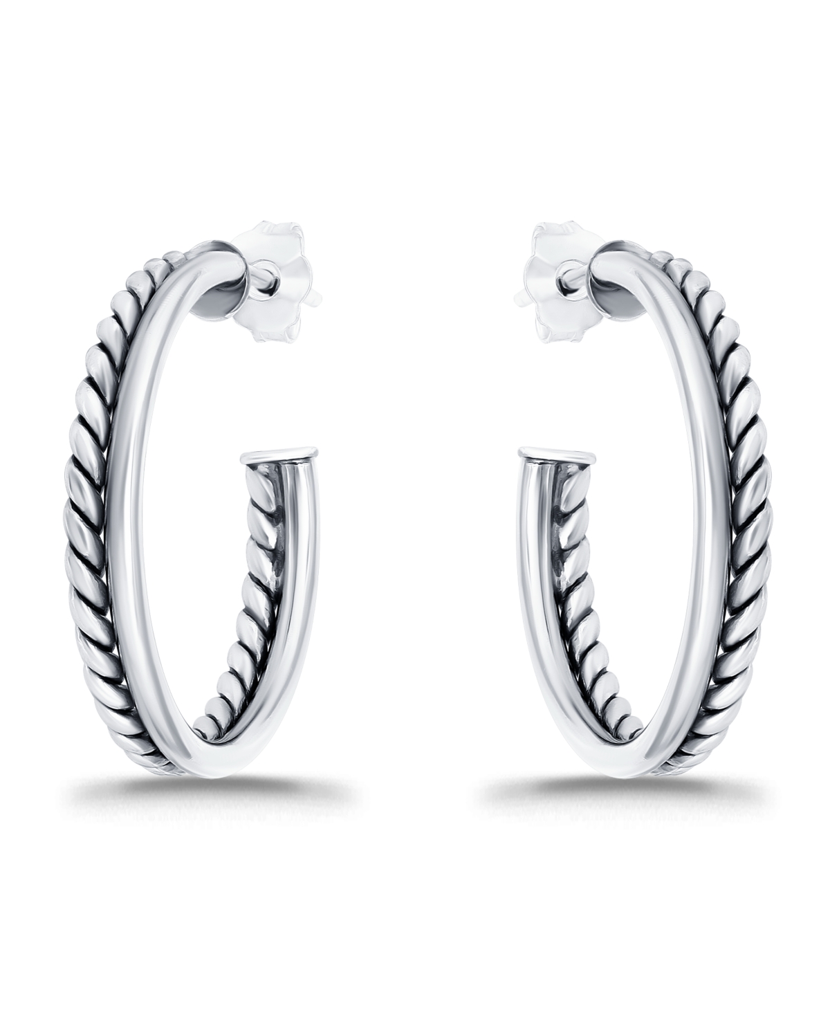 Macy's Oxidized Polish Tubing Post Hoop Earrings In Silver