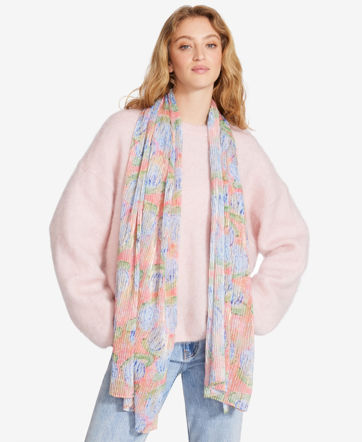 Steve Madden Crinkle Lily Foil Rectangular Scarf In Peach