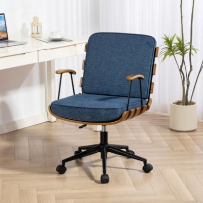 35.83"H Modern 360 Swivel Office Chair, Solid Wood Task Chair with Adjustable Height and Bent Wood