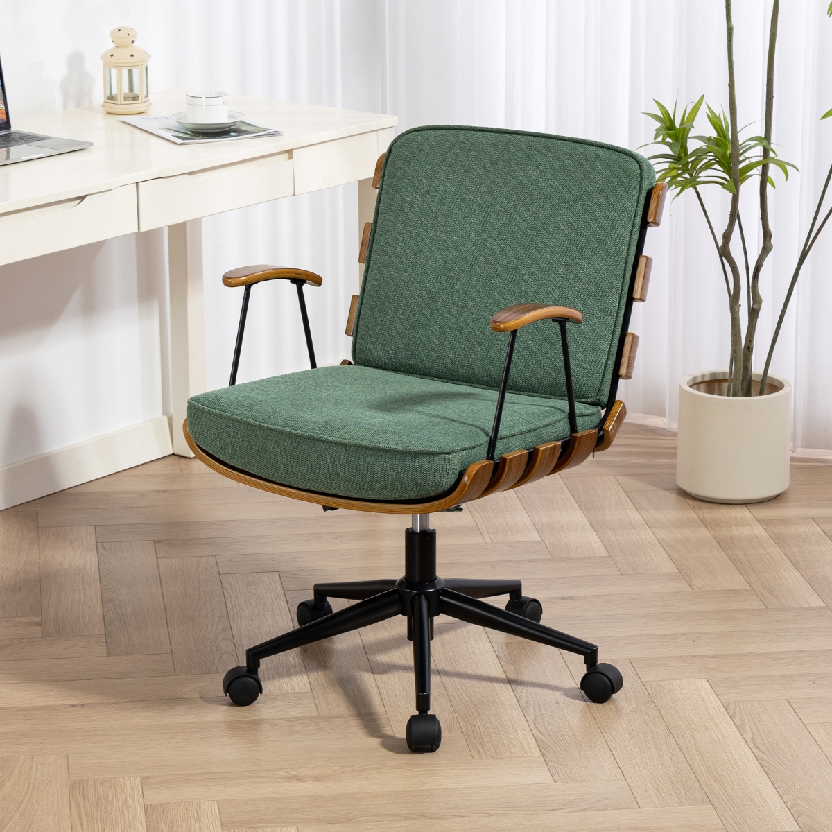 Dyhome Kitchen Dining Room Chairs, Boucle Dining Chairs Set of 2, Mid Century Modern Dining Chairs, Tufted Upholstered Chairs for Dining Room, Green K