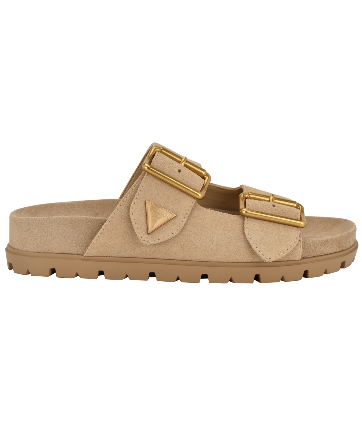 Shop Guess Women's Fasten Double-buckle Footbed Sandals In Light Natural Suede