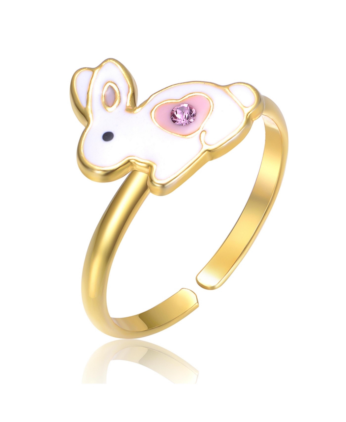 14k Gold Plated with pink & white Bunny Rabbit Adjustable Ring - White