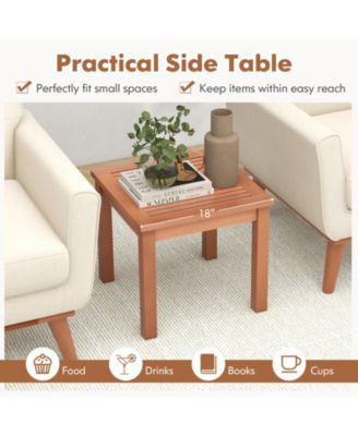 18-Inch Square Wooden Adirondack Side Table with Slatted Top for Indoor and Outdoor Use