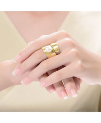 Sterling Silver 14K Gold Plated with Genuine Freshwater Pearl Modern Ring