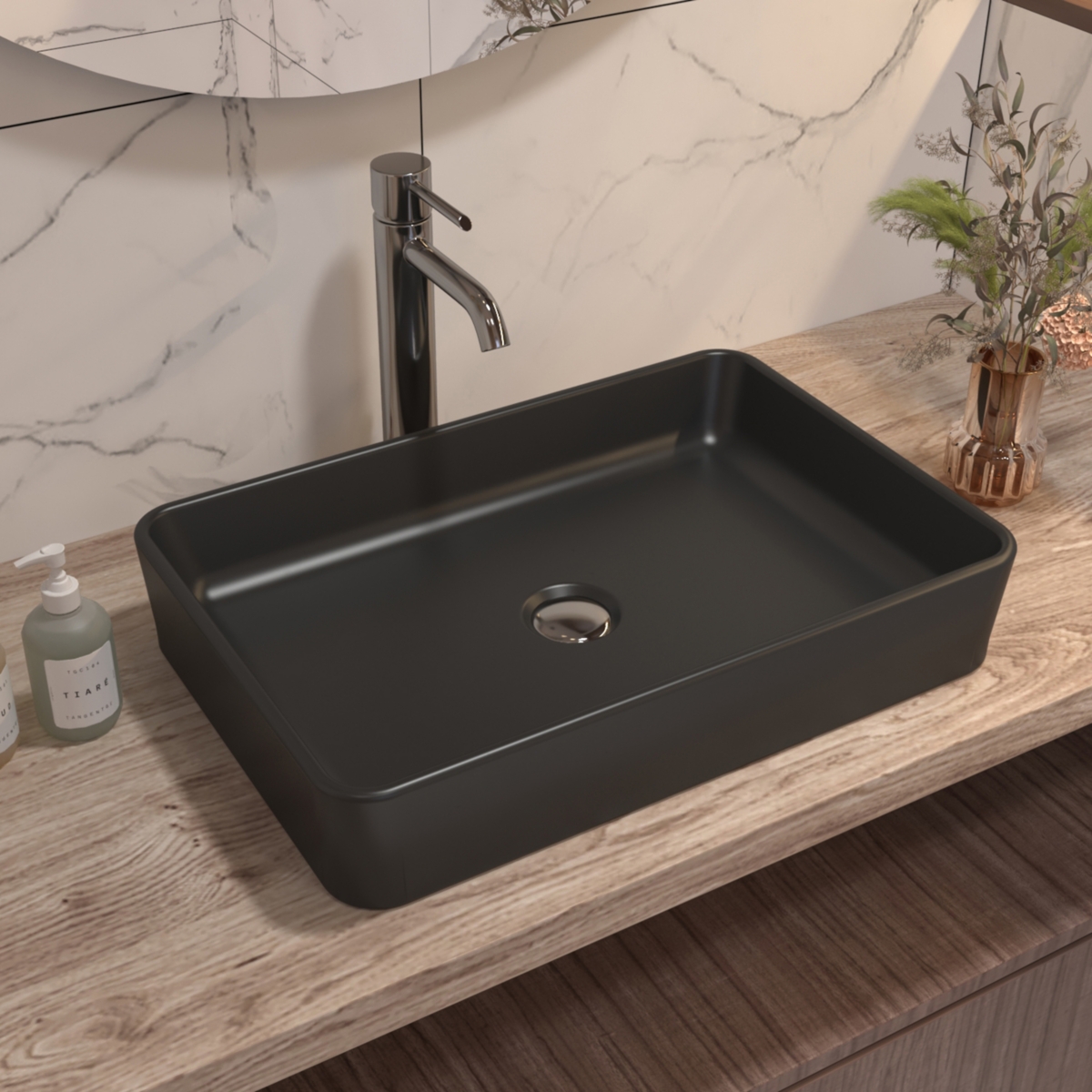 20" x 13'' Rectangular Vitreous China Vessel Bathroom Sink - Black