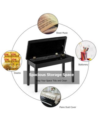 PU Leather Piano Keyboard Bench Padded Cushion Double Seat Storage