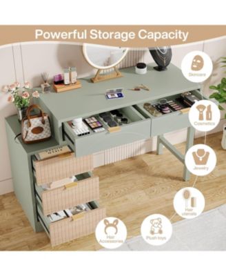 Makeup Vanity Desk with 5 Drawers, Modern Vanity Desk with Storage, Small Wood Dressing Table for Bedroom, Narrow Space (Without Mirror)