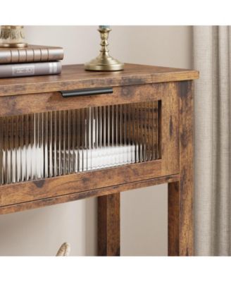 Entryway Table, 2 Tier Console Table with Storage, Wood Sofa Table with 2 Glass Drawers for Entry Way, Hallway,Living Room