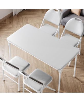 Folding Table, Portable Folding Card Rectangle Table with Sturdy Metal Frame, PU Leather Upholstered Foldable Table, for Dining Room, Living Room, Office, Camping