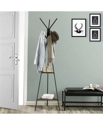 Modern Coat Rack with Metal Frame and 2 Storage Shelves for Entryway Organization