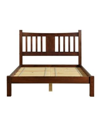 Solid Wood Farmhouse Bed Frame – Platform Design with Built-In Headboard, No Box Spring Required