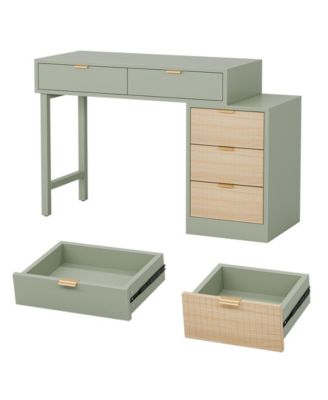 33.27 inches Wooden Modern 5 Drawers, Reversible Small Writing Desk with Storage Computer Desk