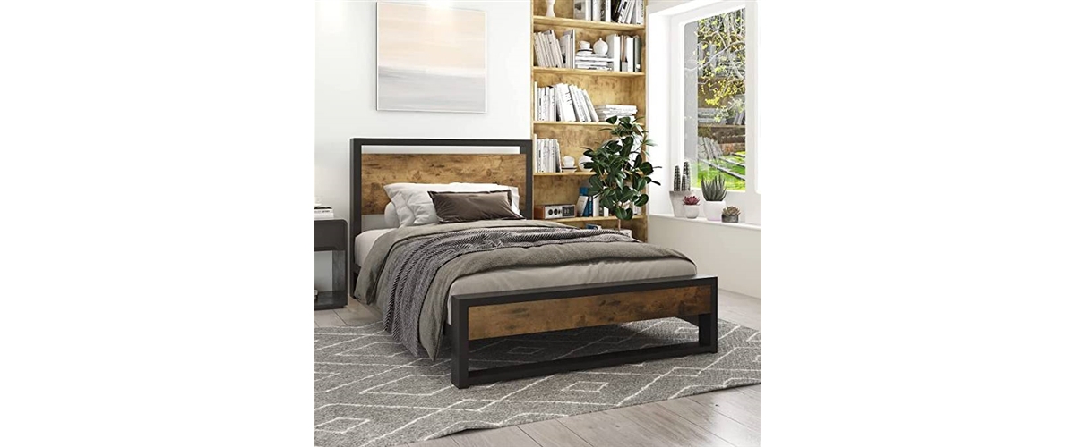 Slickblue Modern Farmhouse Platform Bed Frame with Wood Panel Headboard Footboard