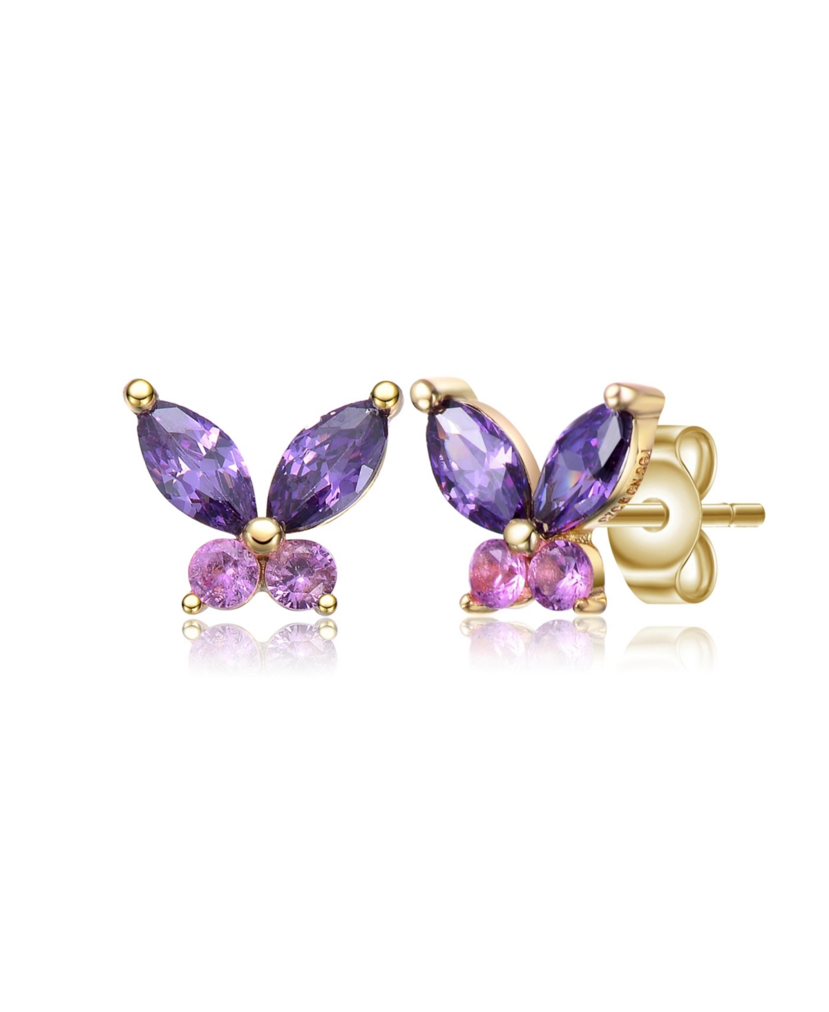 14K Gold Plated with Purple & Pink Cubic Zirconia Butterfly Earrings - Purple