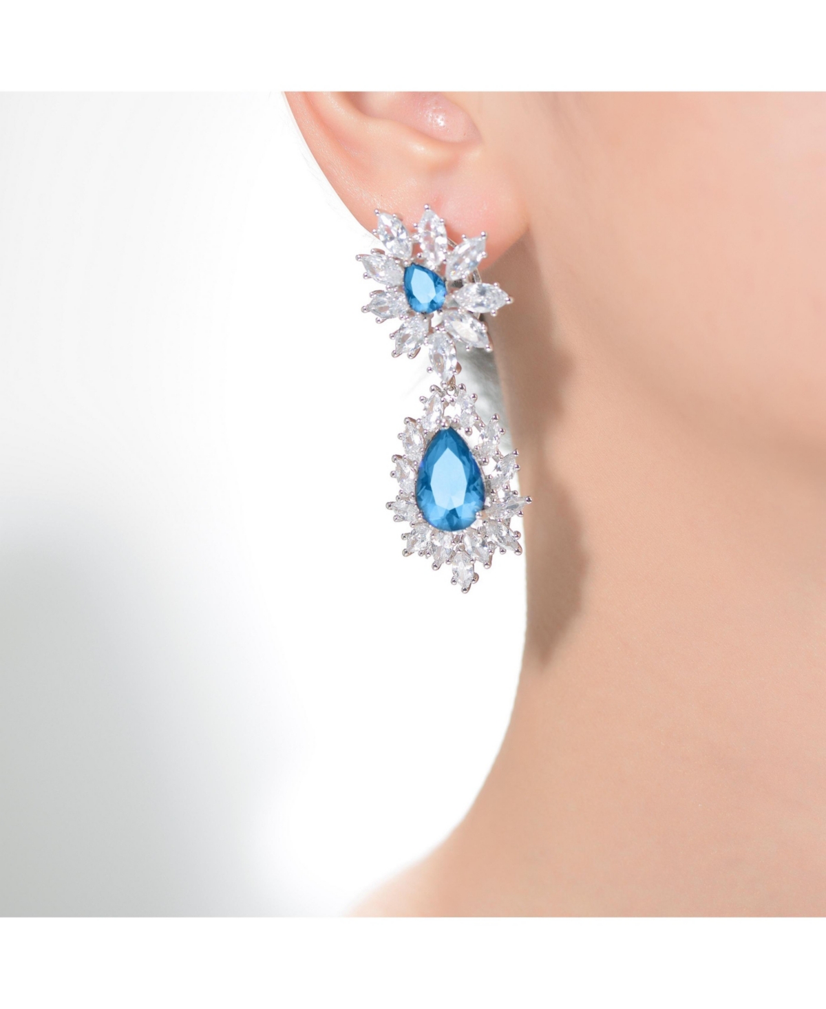Genevive Sterling Silver White Gold Plated with Clear, Green, Blue, orCubic Zirconia Drop Earrings - Light blue