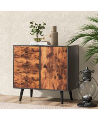 Mid-Century Wood Storage Cabinet with Door and 3 Drawers