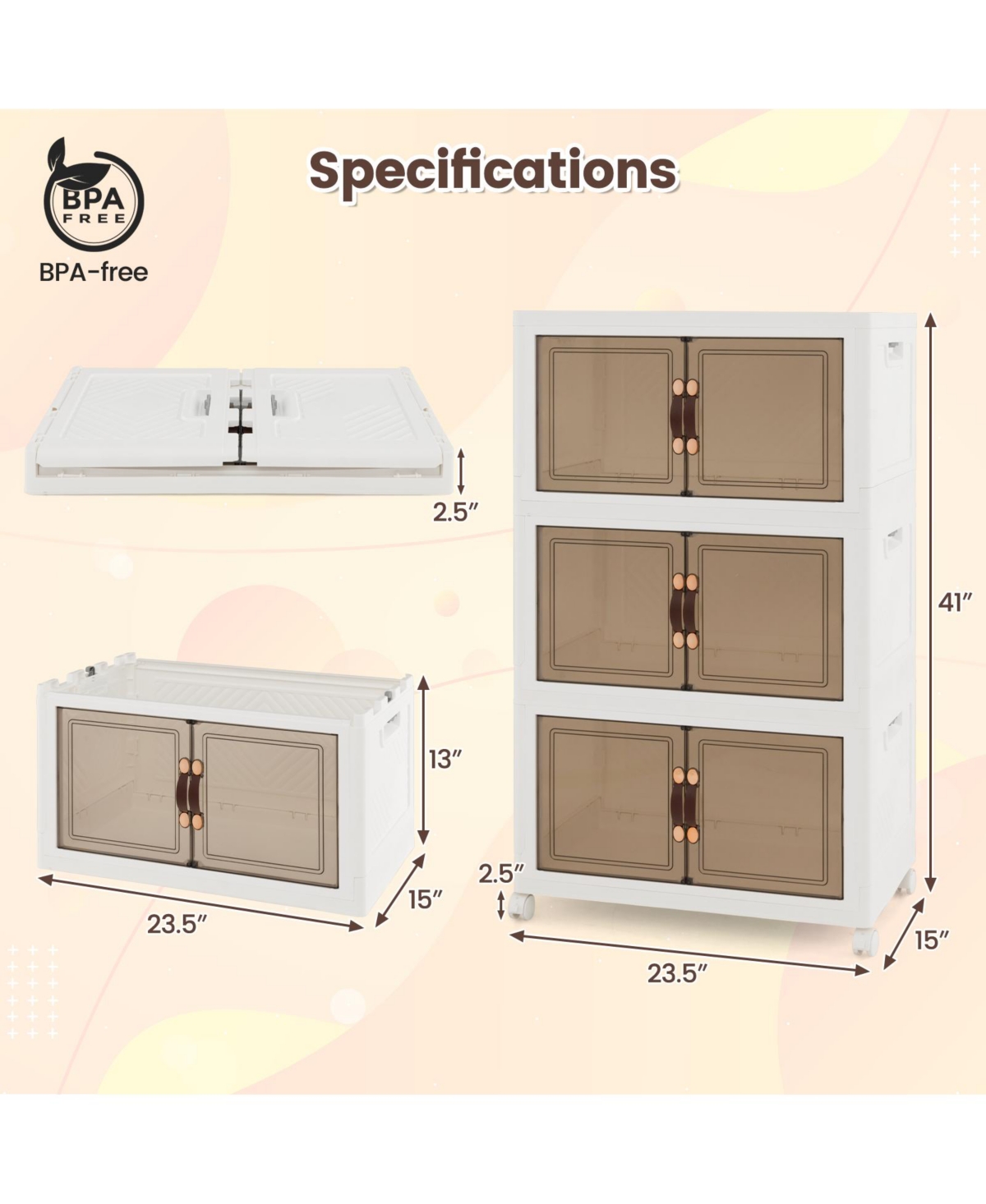 Gouun Stackable Storage Bins with Lockable Wheels-3 Pack