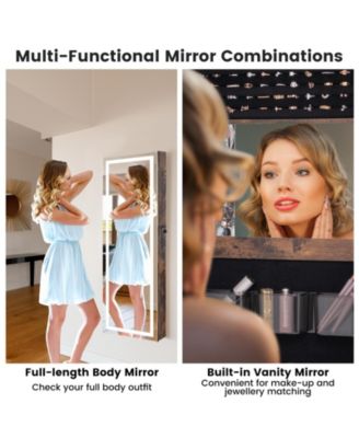 Mirrored Jewelry Armoire with Full Length Mirror and 2 Internal LED Lights