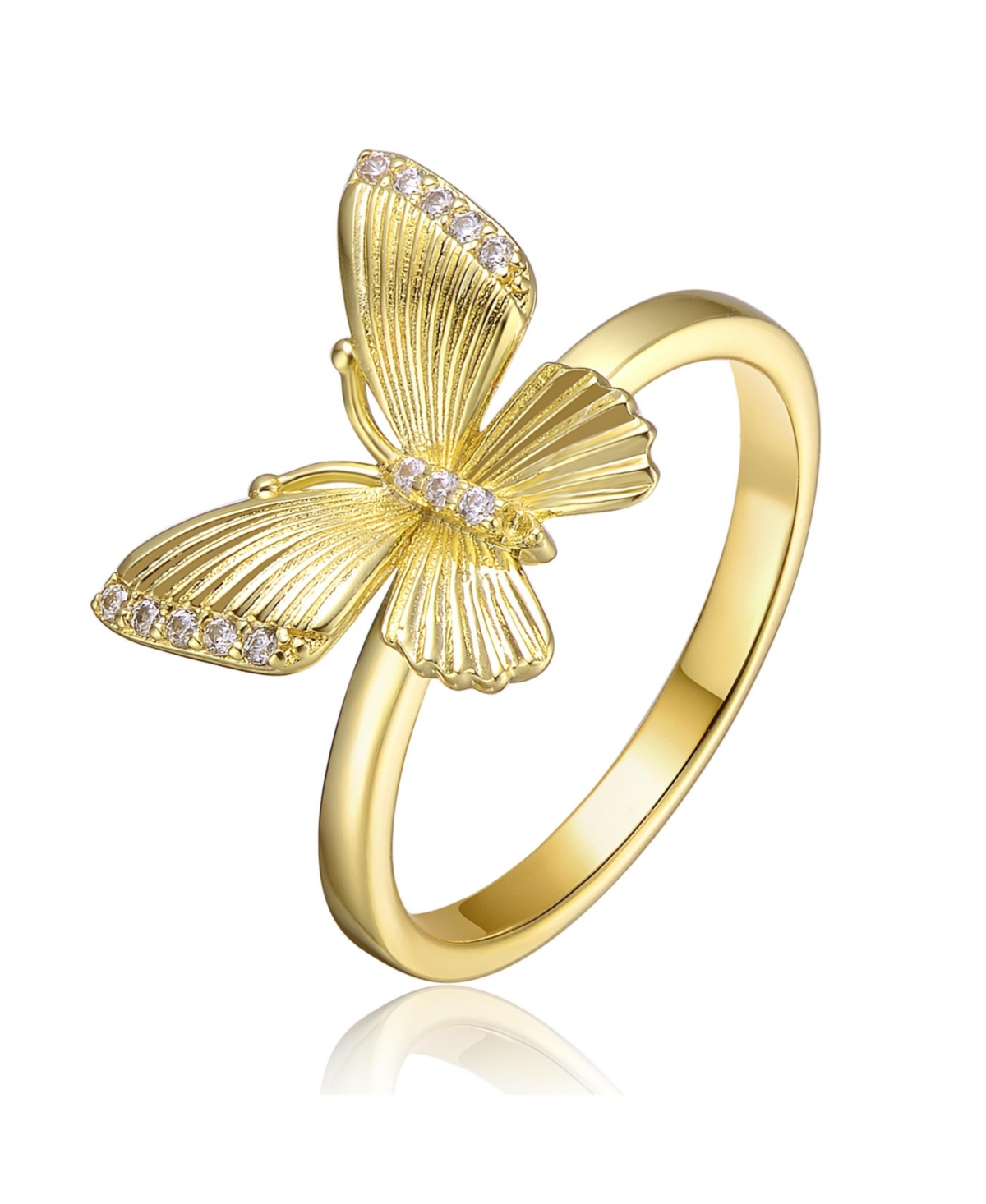 14k Gold Plated Butterfly Textured Ring - Gold