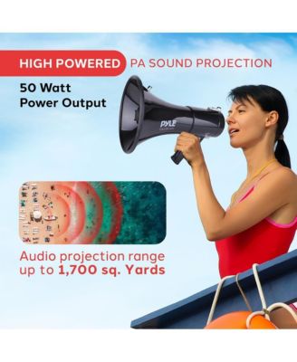Megaphone PA Speaker with Siren, Handheld Mic & AUX Input - 50W, 1,700+ Yard Range