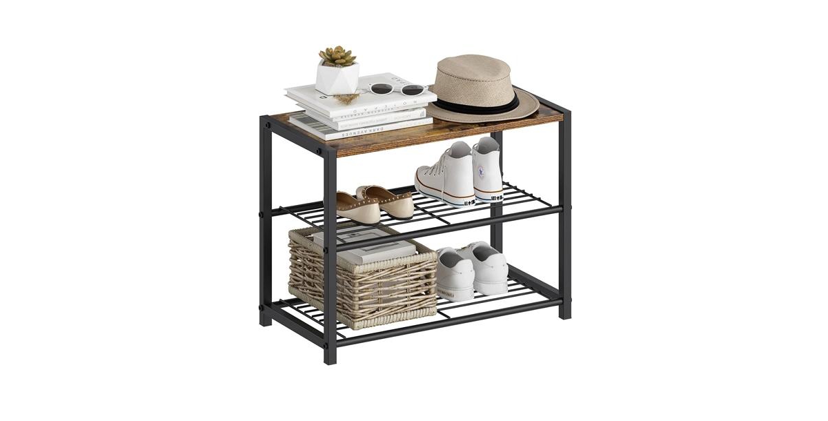 Slickblue 2-Shelf Entryway Shoe Rack Bench - Space-Saving Storage Bench for Hallway - Black