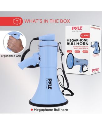 50-Watt Portable Megaphone with Siren, MP3 Input, Automatic Siren, Shoulder Strap, Lightweight