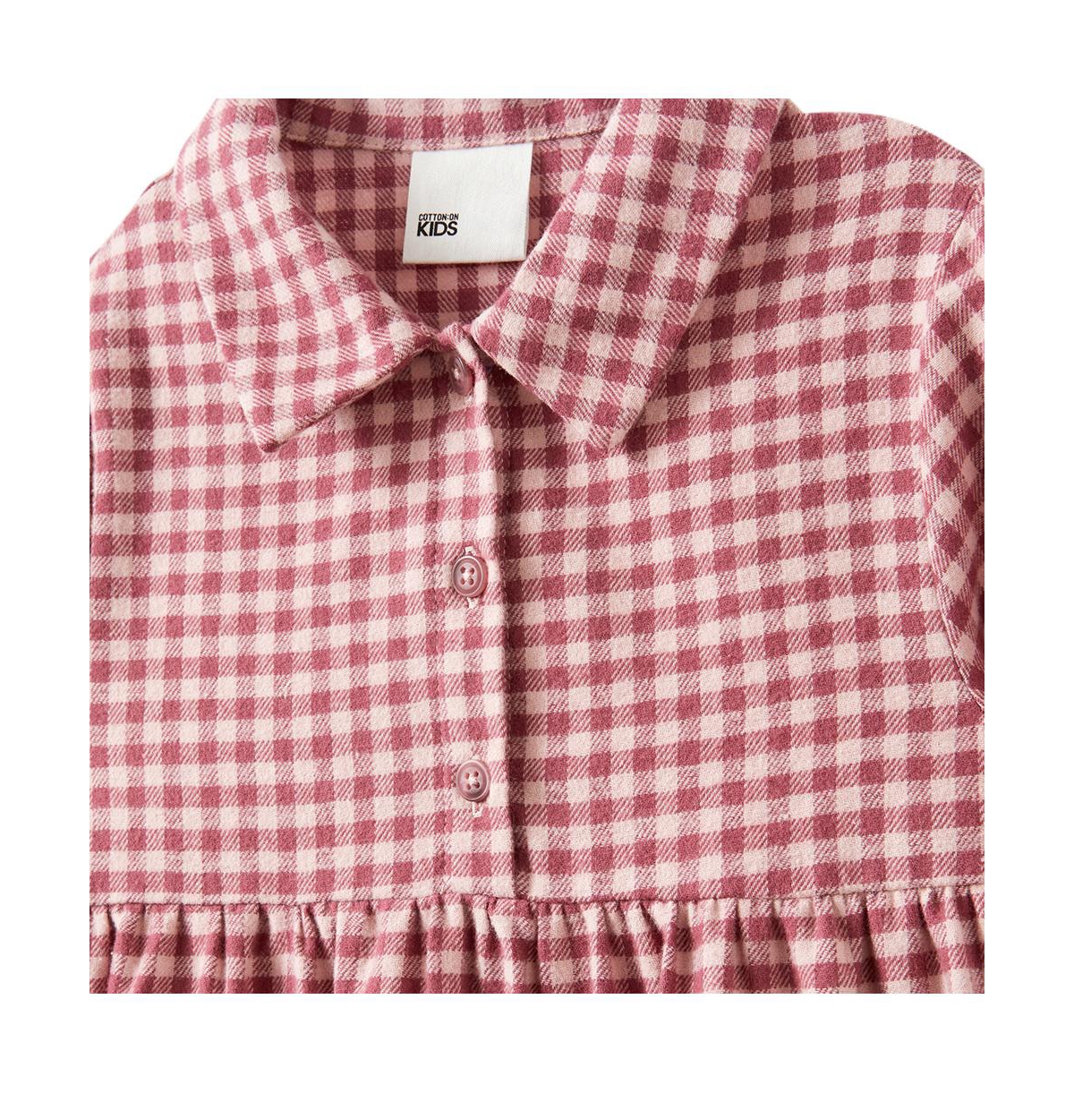 Cotton On Girls Little/Big Josie Woven Long Sleeve Dress -vintage berry
