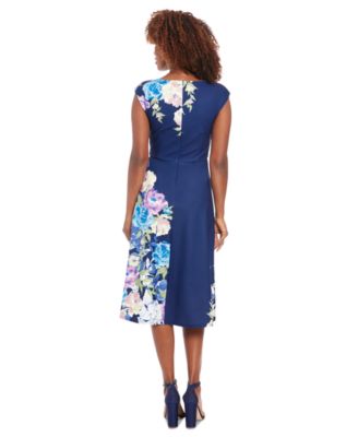 Women's Floral Extended-Shoulder Midi Dress