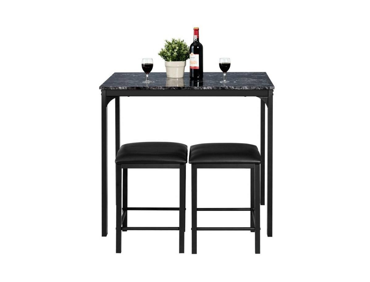 Slickblue Modern 3-Piece Dining Set with Faux Marble Tabletop and 2 Chairs/Stools