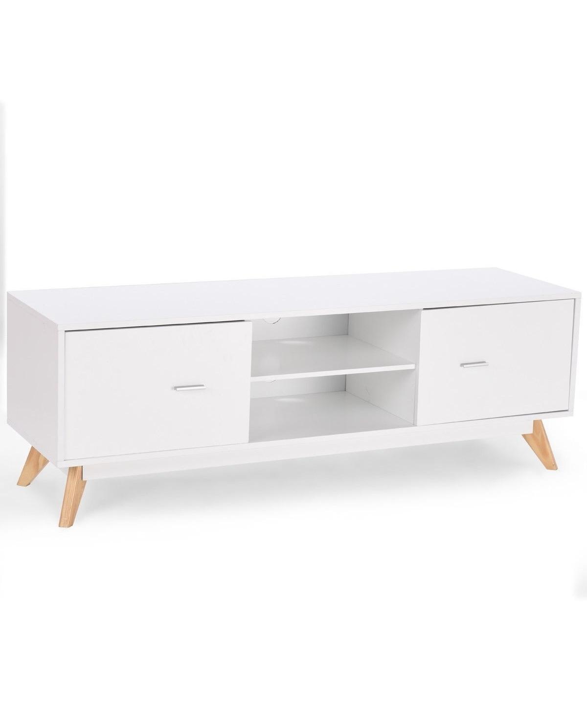 Slickblue Modern Mid-Century StyleTv Stand with Wood Legs for Stylish Tv Storage - White