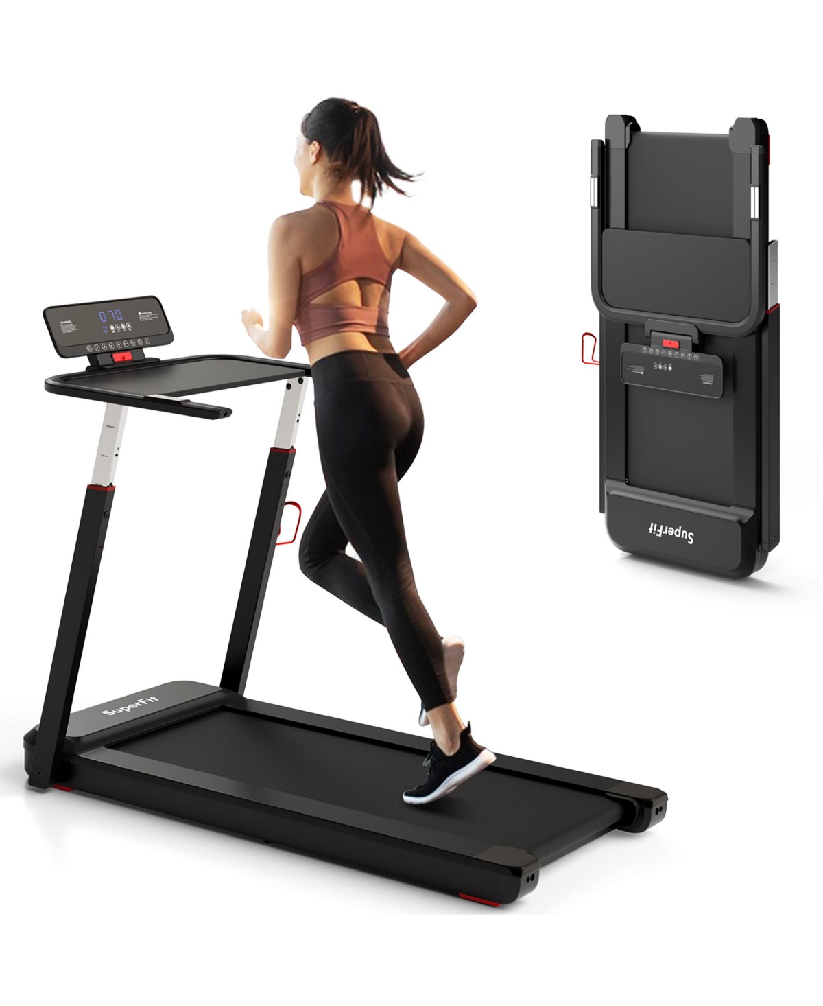 3HP Walking Running Jogging Exercise Machine App Control Folding Treadmill - Black