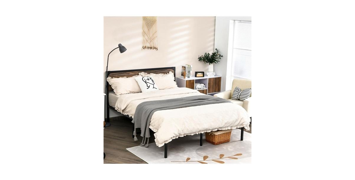 Slickblue Rustic FarmHome Metal Wood Platform Bed Frame