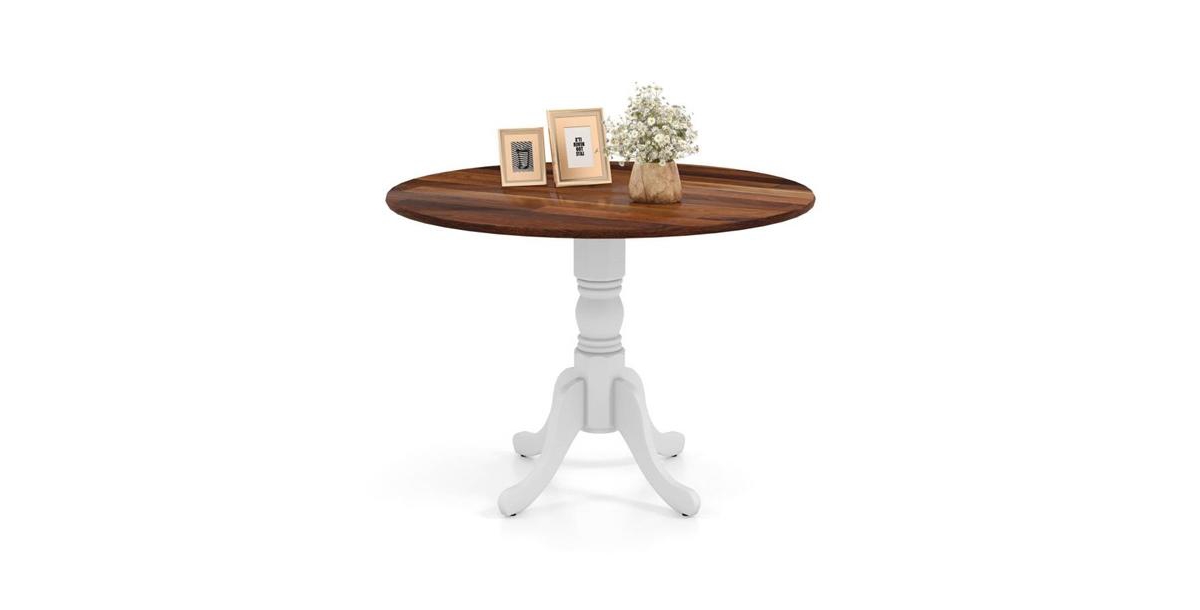 Slickblue Solid Wood Round 40-inch Kitchen Dining Table with Legs and Top - Brown-White