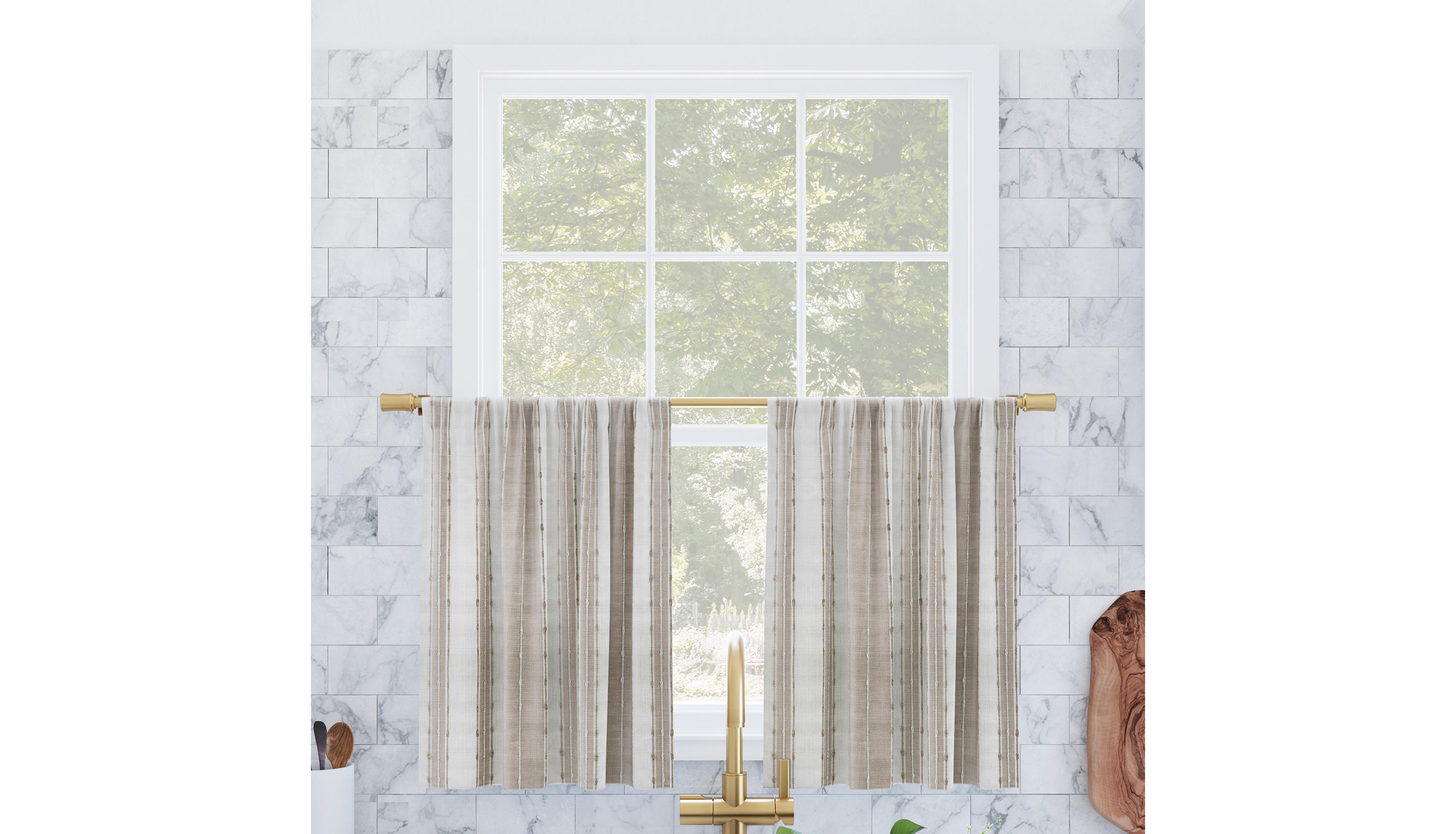 Slub Texture Stripe Cotton Cafe Curtain Pair