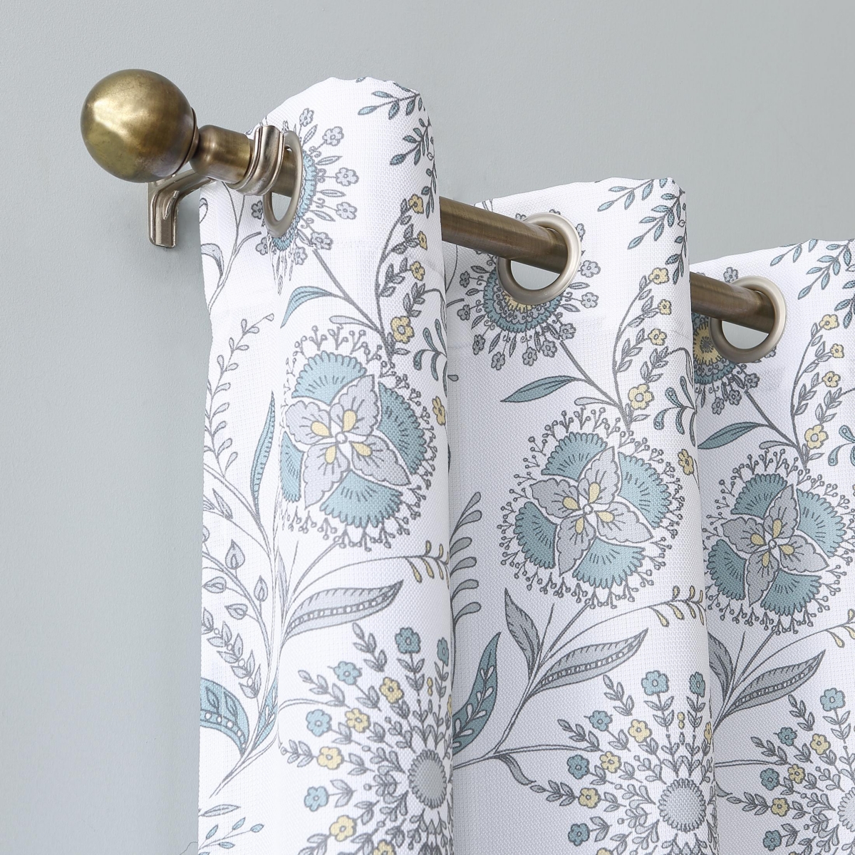 Janelle Medallion Floral Semi-Sheer Grommet Curtain Panel