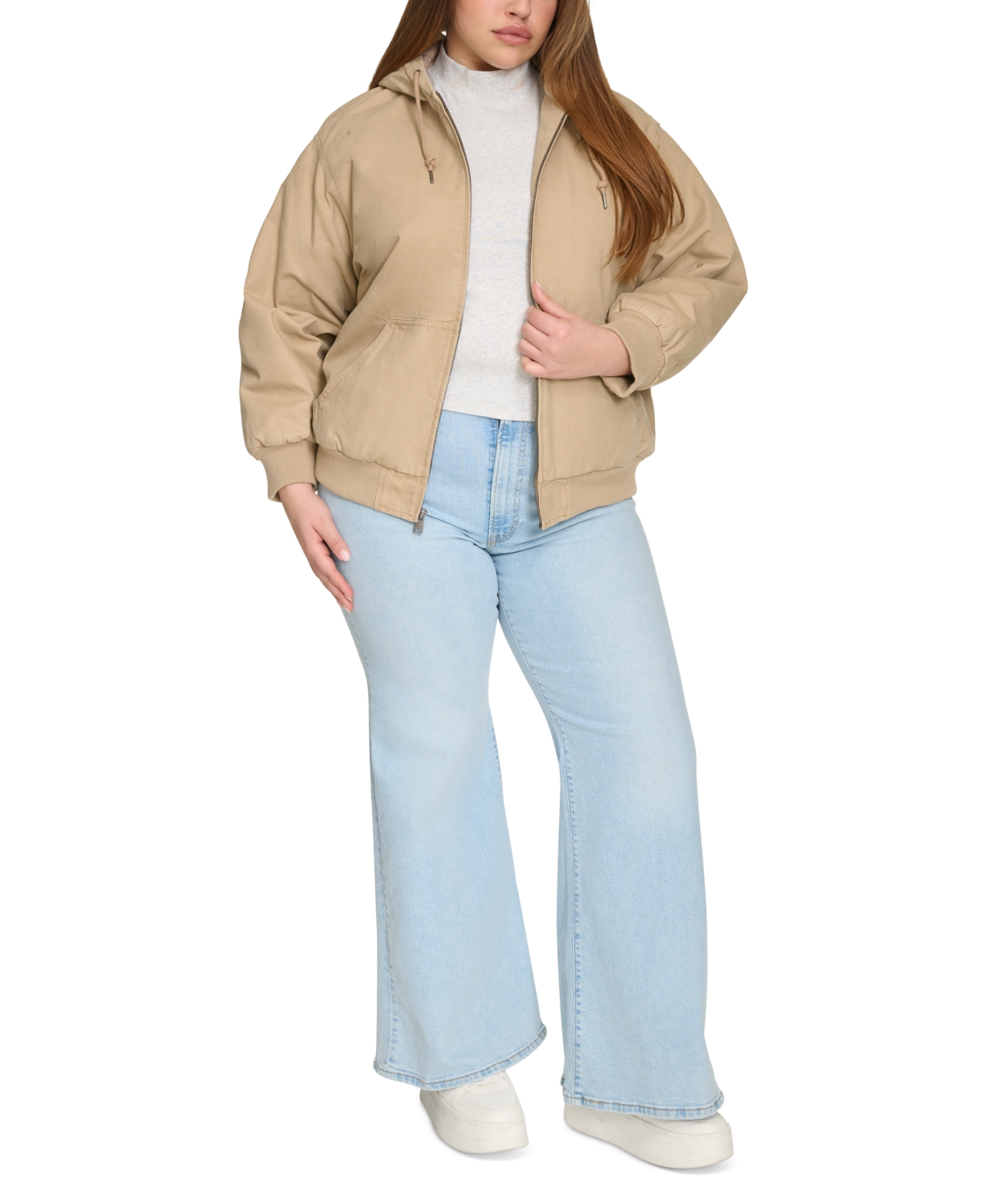 Levi's Plus Size Relaxed-fit Zip-front Hooded Bomber Jacket In Tan