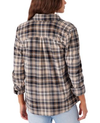Juniors' Zuma Button-Front Plaid Sleeve Shirt