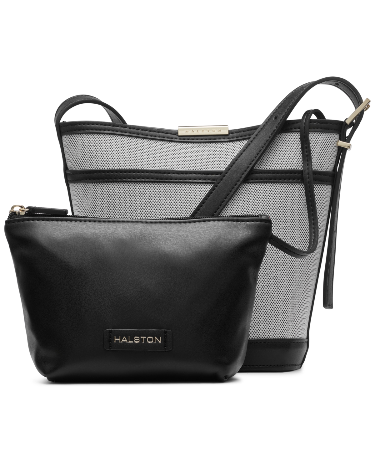 Shop Halston Jagger Medium Bucket Bag In Black,gray