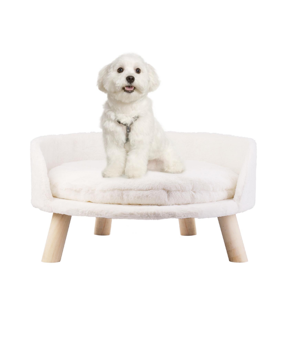 Luxury Pet Soft Warm Cat Dog Bed Wood Legs with Cushion Pad Nesting Bed Washable - Beige overflow