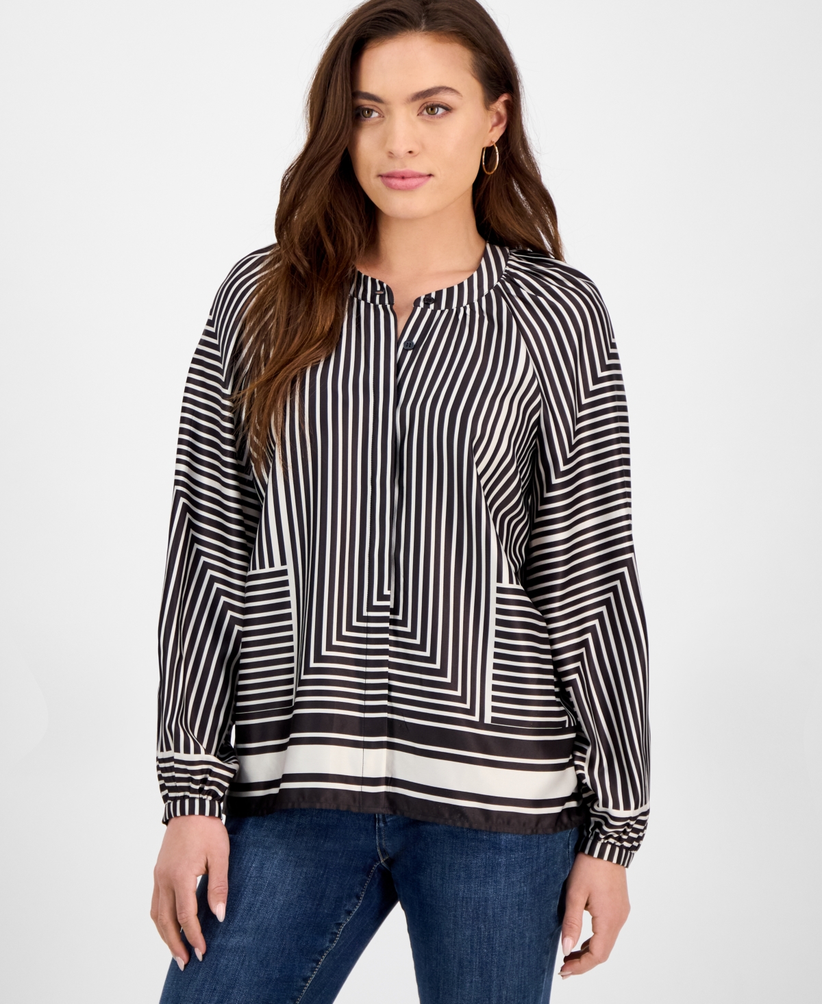 Inc International Concepts Petite Polished Printed Popover Blouse, Exclusively At Macy's In Tyra Stripe