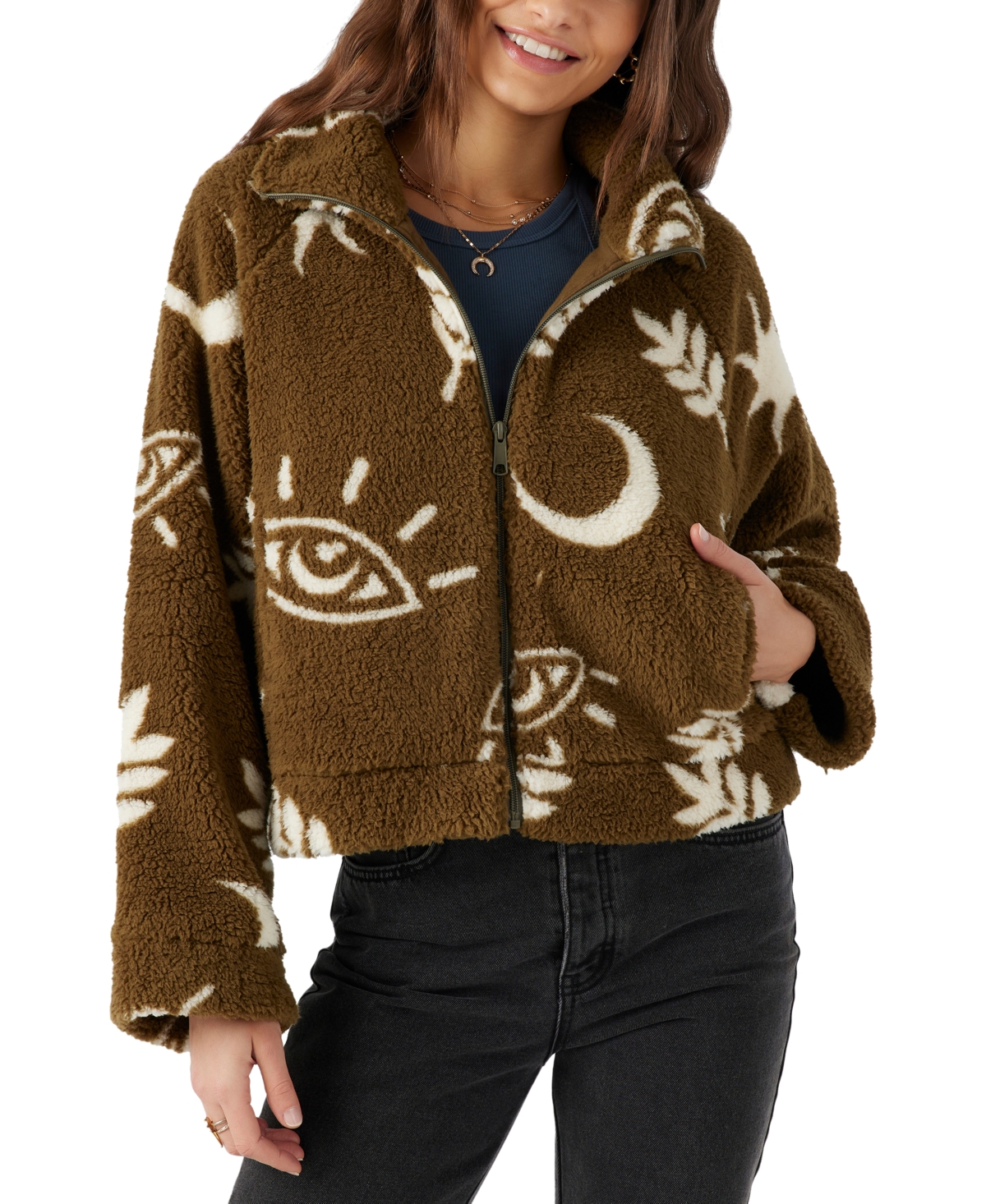 O'neill Juniors' Rori Printed Zip-front Long-sleeve Jacket In Military Olive