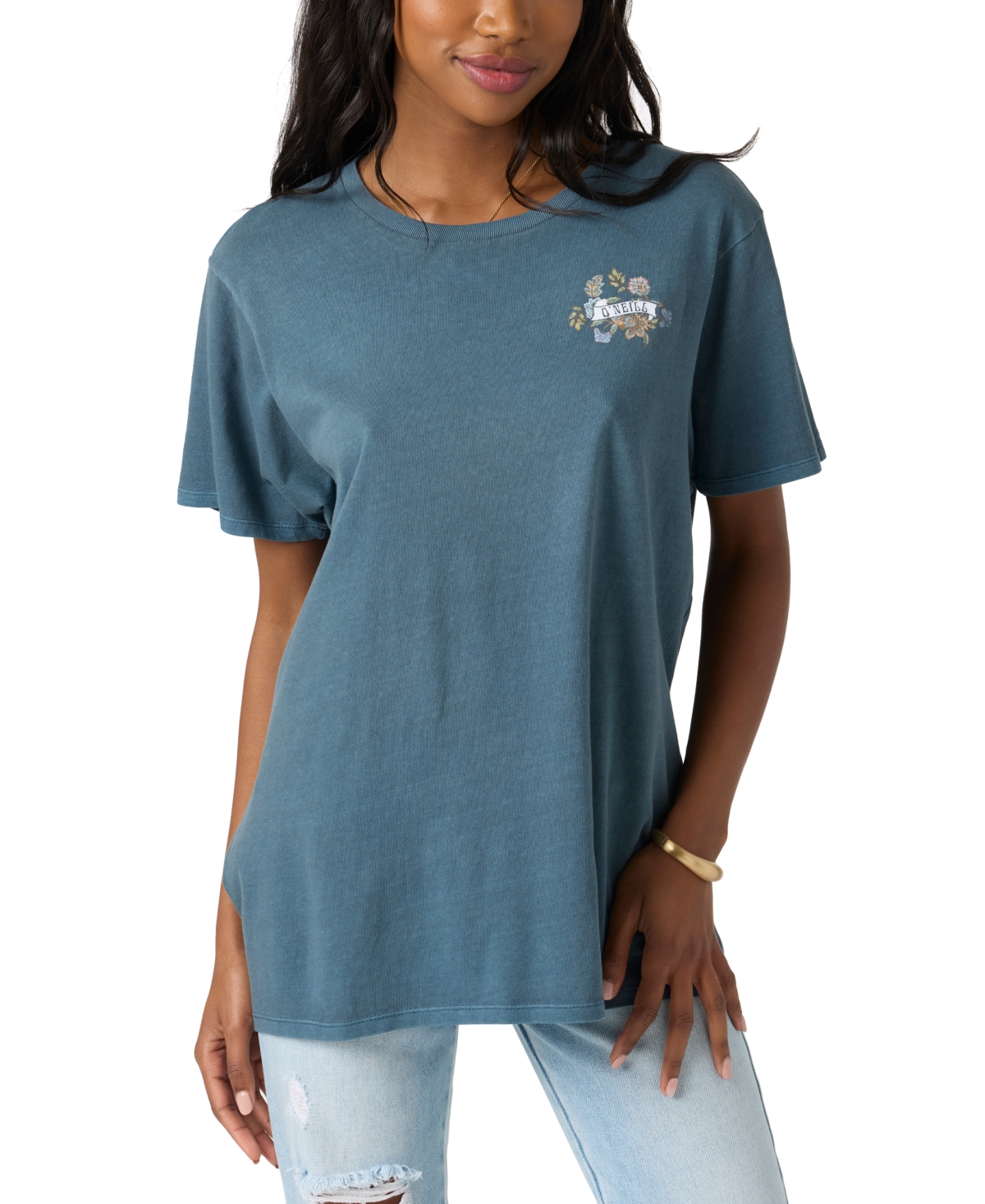 Juniors' Peaceful Moment Hawaiian Graphic T-Shirt - Slate