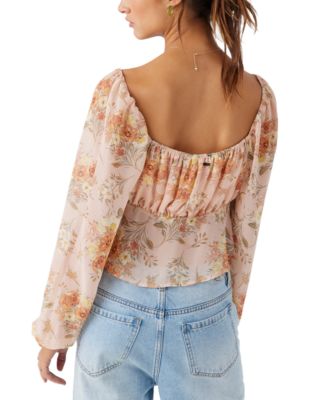 Juniors' Noa Naya Floral-Print Long-Sleeve Top