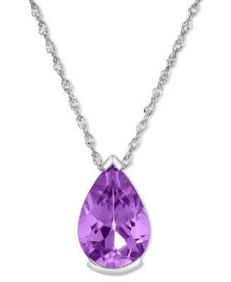 Macy's - Amethyst Pear Solitaire 18" Pendant Necklace (2-1/2 ct. t.w.) in 14k White Gold, 16" + 2" extender (Also in Blue Topaz, Citrine, & Garnet)