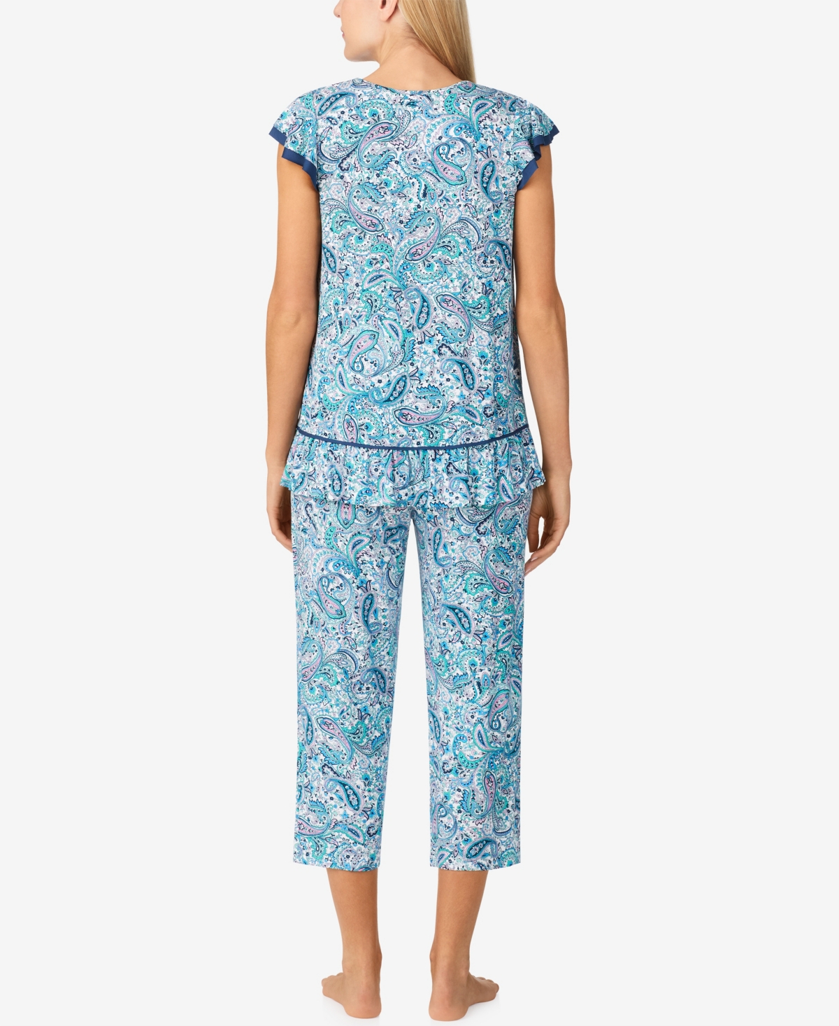 Ellen Tracy Plus Size Cropped Flutter-sleeve Pajama Set In Multi Paisley