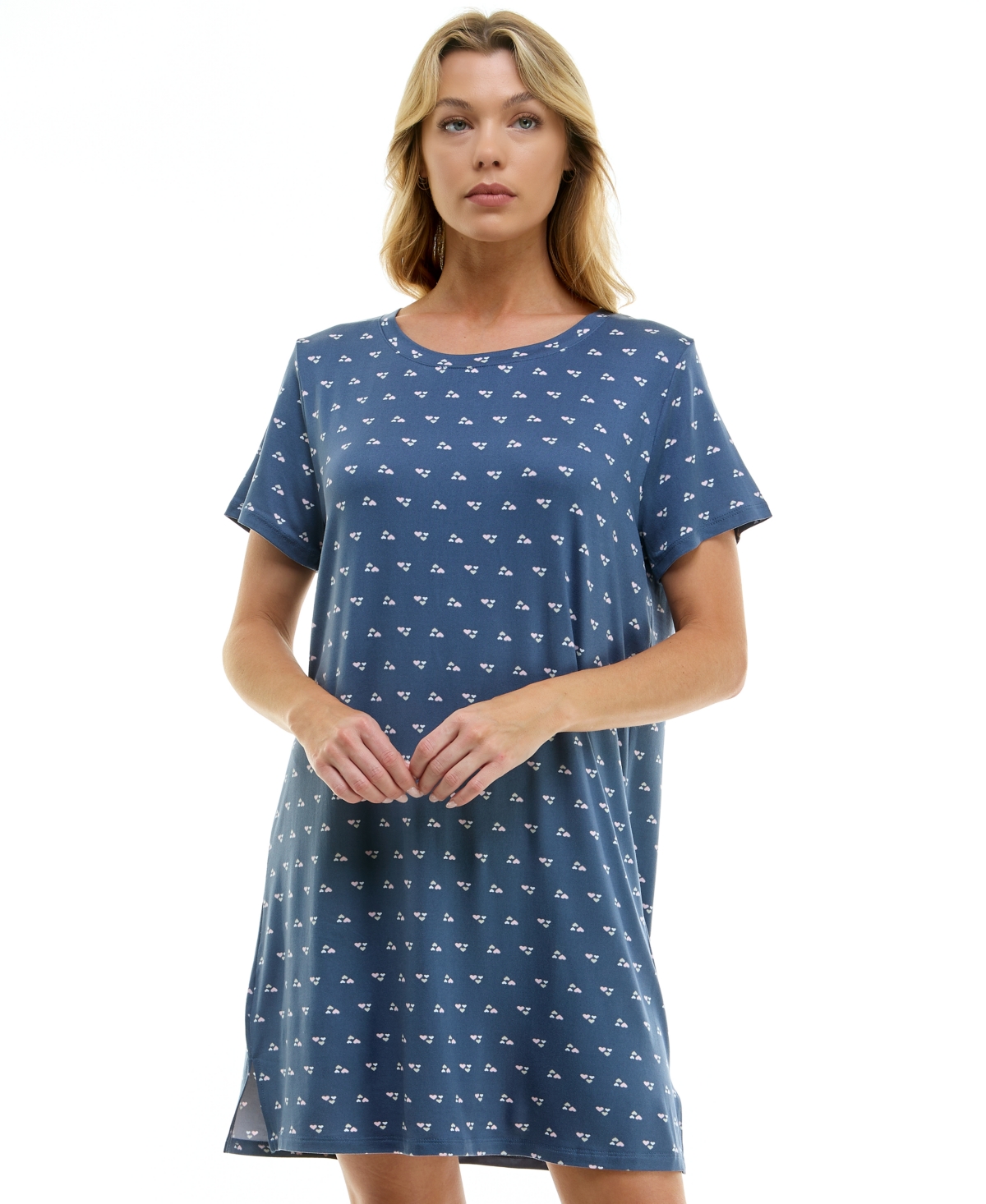 Roudelain Women's Printed Short-sleeve Sleepshirt In Dina Mini Heart Vintage Indigo