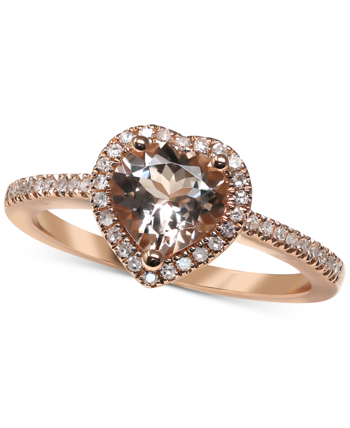 Macy's Morganite (1 Ct. T.w.) & Diamond (1/6 Ct. T.w.) Heart Halo Ring In 14k Rose Gold In Morganite