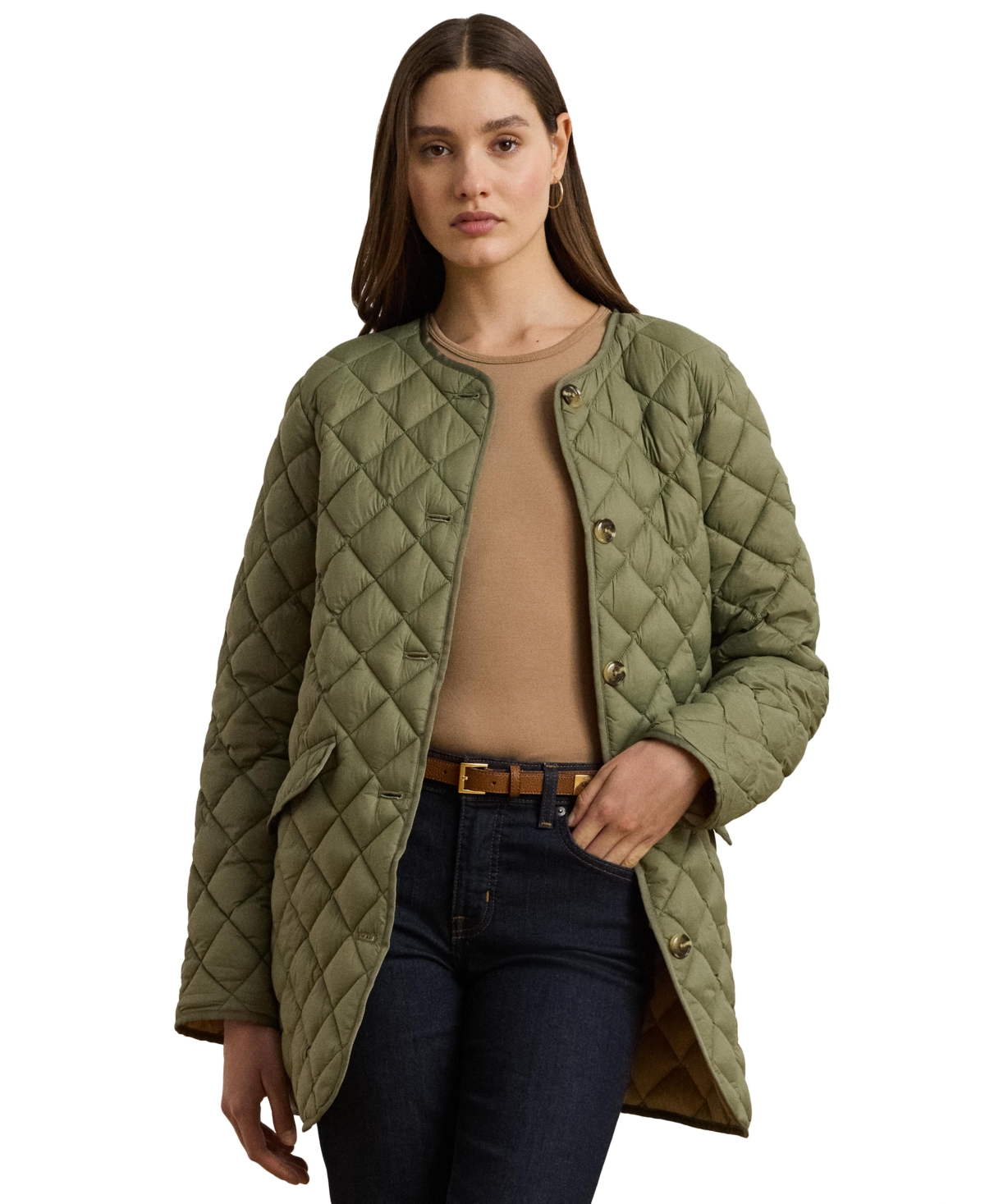 RALPH LAUREN WOMEN'S BUTTON-FRONT COLLARLESS COAT 