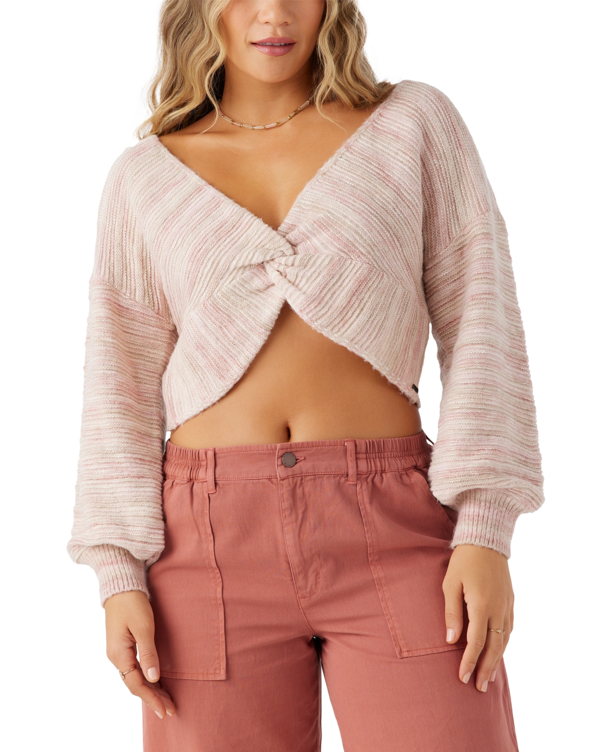 Juniors' Hillside Stripe Sweater - Rose Dust